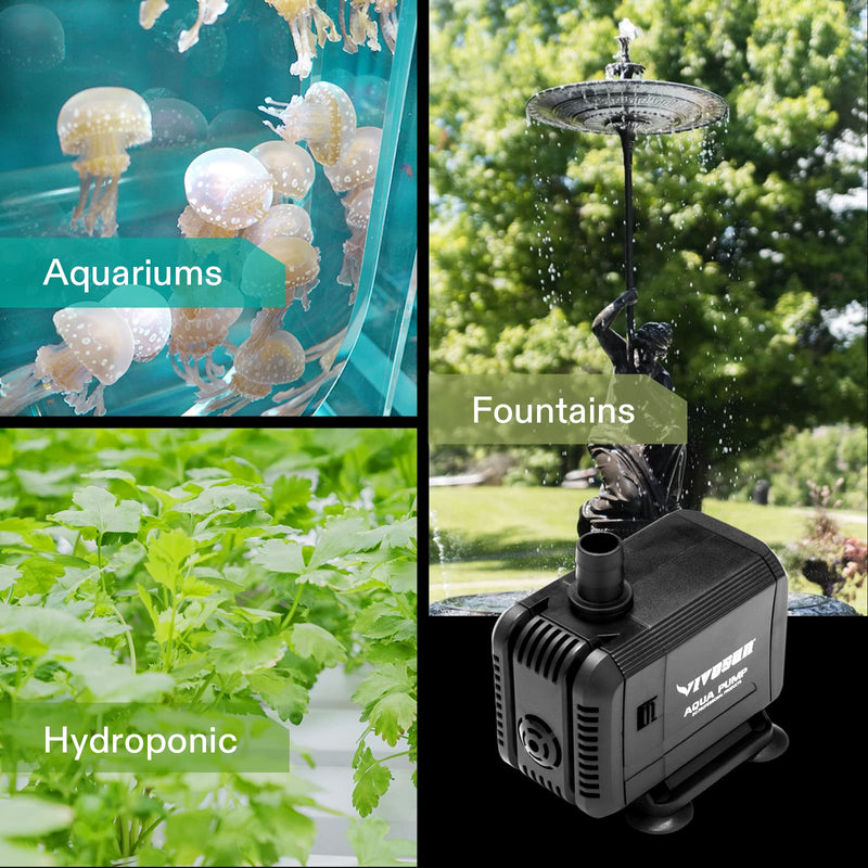 VIVOSUN 400GPH Submersible Pump(1500L/H, 15W), Ultra Quiet Water Pump with 5.2ft High Lift, Fountain Pump with 5ft Power Cord, 3 Nozzles for Fish Tank, Pond, Aquarium, Statuary, Hydroponics - BeesActive Australia