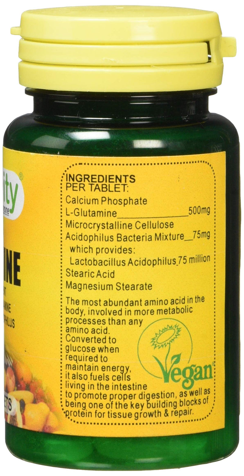 Veganicity L-Glutamine 500mg : Digestive Amino Acid Supplement - 30 Tablets, in a Planet-Friendly 99% Recycled Pot - BeesActive Australia