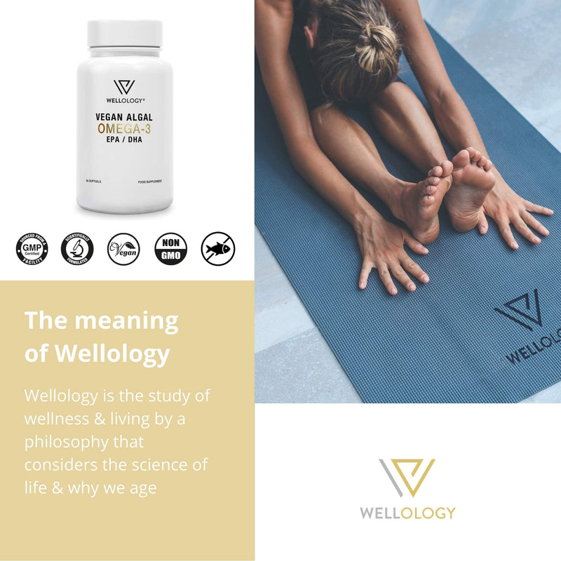 Vegan Omega 3-1200mg Fermented Algae Oil - High Strength EPA DHA - Natures Purest Omega Fatty Acids - Contaminant-Free Alternative to Fish Oil, Cod Liver Oil or Krill Oil - 60 Softgels by Wellology - BeesActive Australia
