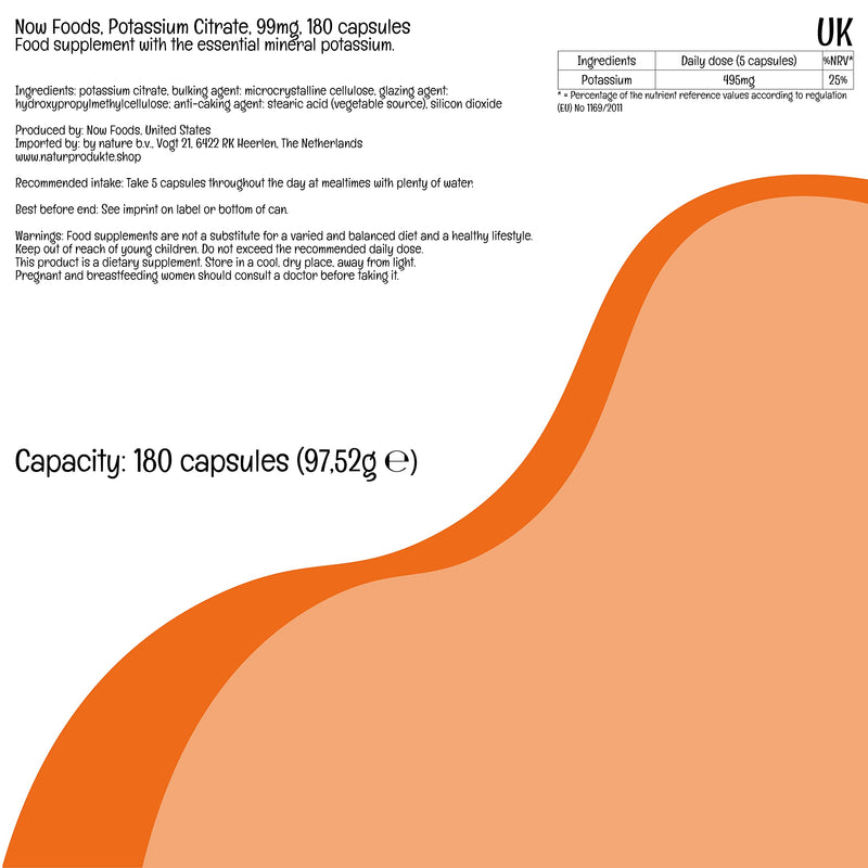 Now Foods, Potassium Citrate, 99mg, 180 Vegan Capsules, Lab-Tested, Potassium, Minerals, Gluten Free, Soy Free, Vegetarian - BeesActive Australia