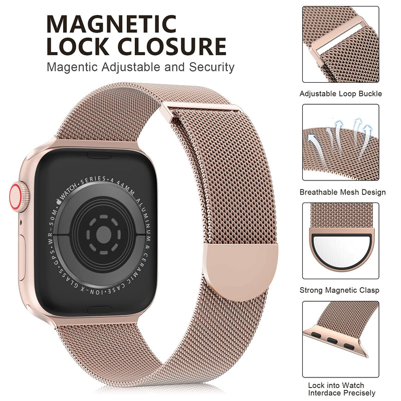 OULUOQI Compatible with Apple Watch Band 38mm 40mm 41mm 42mm 44mm 45mm Women and Men, Stainless Steel Mesh Loop Magnetic Clasp Replacement for iWatch Band Series SE 7 6 5 4 3 2 1 (38mm Champagne Gold) A-Champagne Gold 38mm/40mm/41mm - BeesActive Australia