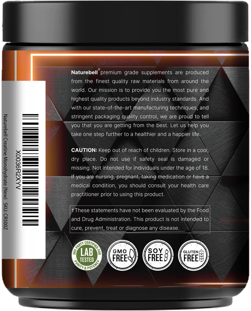 NatureBell Creatine Monohydrate Powder 500 Grams, 5000mg Per Serving, Pure Unflavored Creatine Powder - Micronized - Pre Workout | Keto | Vegan | Dissolves Easy | Filler Free - 100 Servings (1.1Lb) - BeesActive Australia