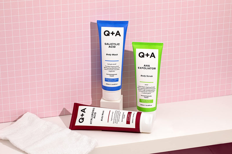 Q+A AHA Exfoliator Body Scrub for Rejuvenating Body Care, a blend of AHA�s Lactic Acid and Glycolic Acid combined with exfoliants, improves skin texture and promotes soft and supple skin, 250ml - BeesActive Australia