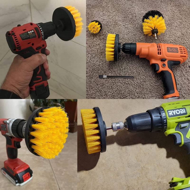 Drill Brush Attachment Set, 4pcs in Power Scrubber Brush with Drill Scrub Brush for Cleaning Showers, Tubs, Bathroom, Tile, Grout, Carpet(4 Pack) 4pcs Yellow - BeesActive Australia