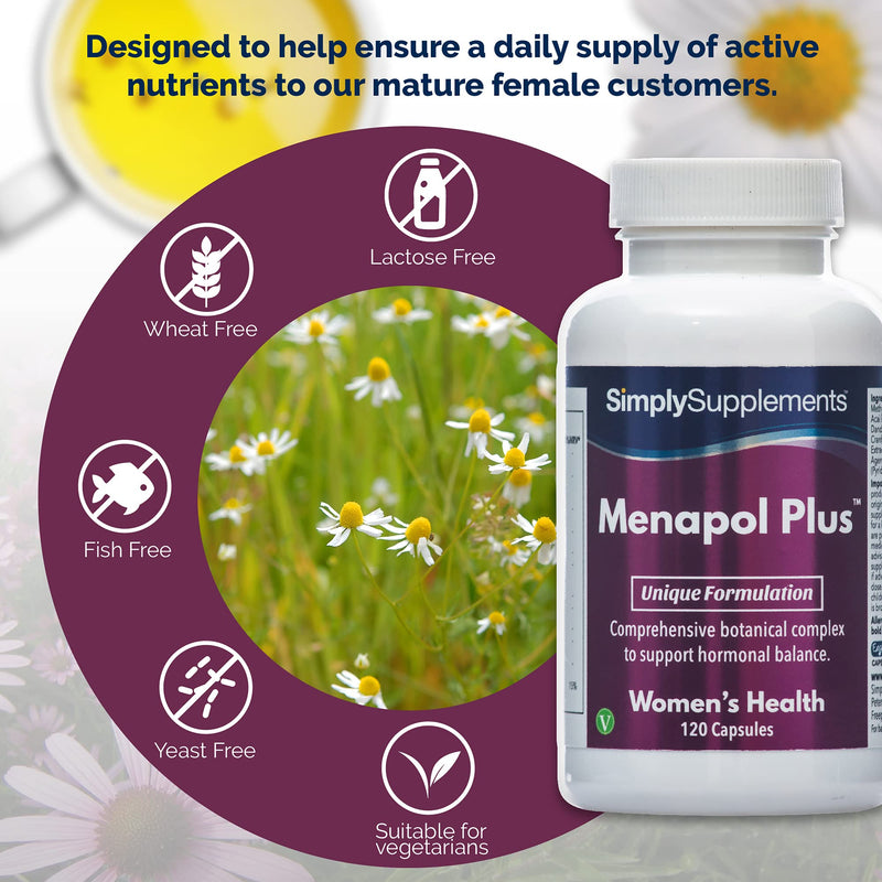 Menapol Plus for Hormonal Balance | SOYA Isoflavones, Siberian Ginseng & Red Clover Capsules | 120 Capsules | Manufactured in The UK - BeesActive Australia