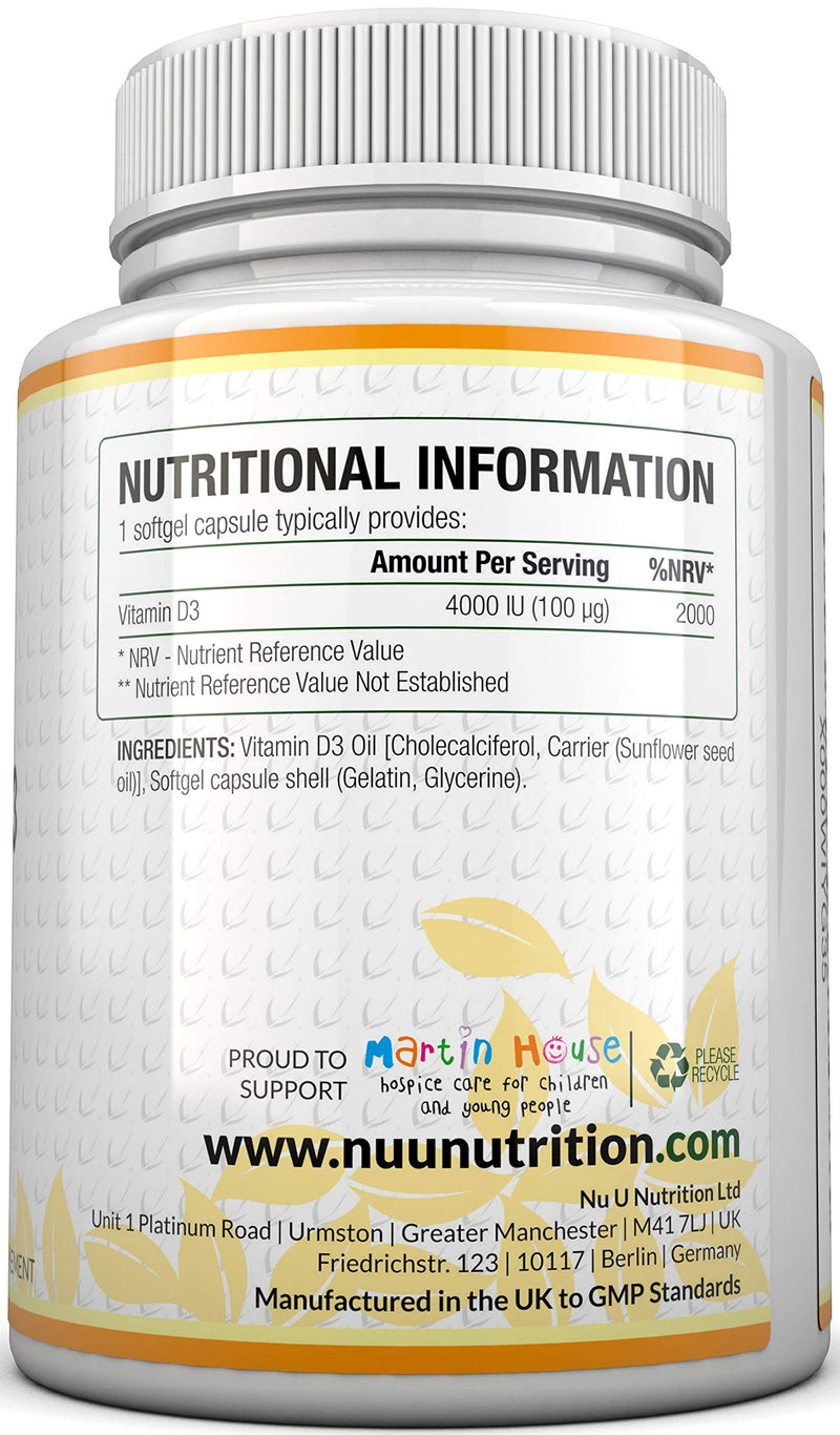 Vitamin D3 4000 IU, 365 Softgel Capsules NOT Tablets, Full Year Supply, Easy to Swallow Quadruple Strength Vitamin D3 Supplement - BeesActive Australia