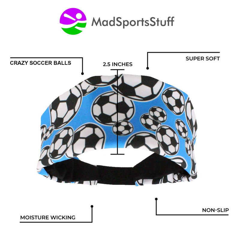 MadSportsStuff Crazy Soccer Headband with Soccer Ball Logos Electric Blue/Black One Size - BeesActive Australia