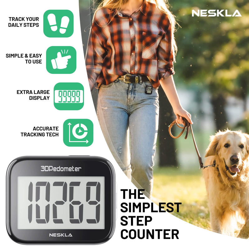 3D Pedometer for Walking, Simple Step Counter for Walking with Large Digital Display, Step Tracker with Removable Clip Lanyard, Accurately Track Steps for Men Women Kids Adults Seniors Black - BeesActive Australia