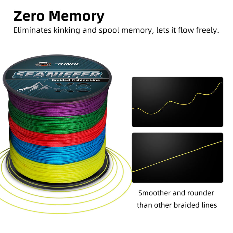 RUNCL Braided Fishing Line, Abrasion Resistant Braided Lines for Saltwater or Freshwater, Smooth Casting, Zero Stretch, Thin Diameter, Multicolor for Extra Visibility, 328/546/1093Yds, 8-200LB C - 1093Yds/1000M(8 Strands) 100LB(45.4KG)/0.57mm - BeesActive Australia