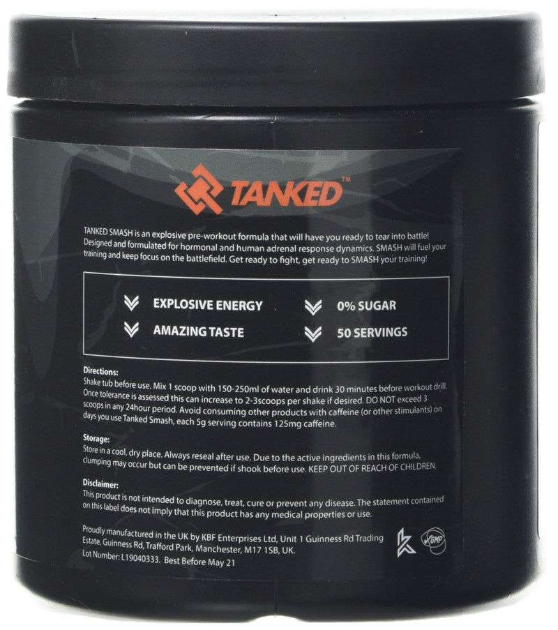 Tanked Smash Pre Workout Powder 250g - Improve Focus & Intensity Levels - Blue Raspberry | Tanked - BeesActive Australia