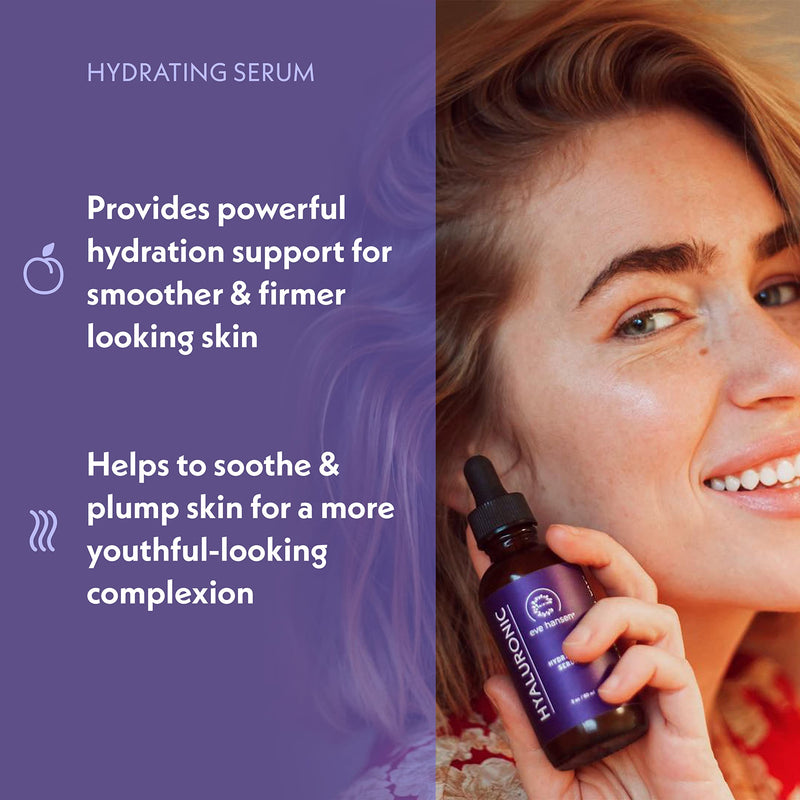 Eve Hansen Hyaluronic Acid Serum for Face (2 oz) | Hydrating Face Serum with Vitamin C + E, Wrinkle Filler, Moisturizer, and Natural Plumper | Cruelty Free, Vegan Anti Aging Serum 2 Fl Oz (Pack of 1) - BeesActive Australia