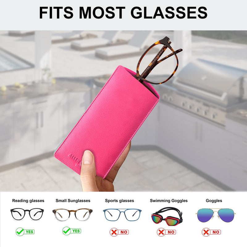 ALLEN & MATE Real Leather Reading Glasses Case Slim Soft Spectacles Pouch Sleeve with Glass Cleaning Cloth Pink Premium - BeesActive Australia