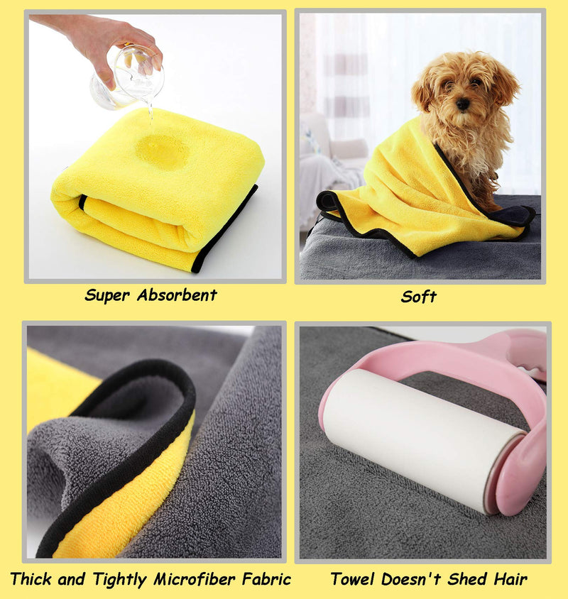 Kwispel Dog Bath Towel - Super Absorbent Microfiber Dog Towel for Small Medium Large Dogs and Cats, Yellow & Grey - BeesActive Australia
