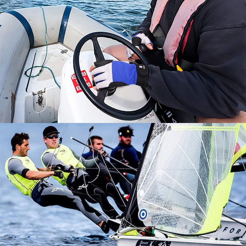 [AUSTRALIA] - FitsT4 Sailing Gloves 3/4 Finger and Grip Great for Sailing, Yachting, Paddling, Kayaking, Fishing, Dinghying Water Sports for Men and Women blue Medium 