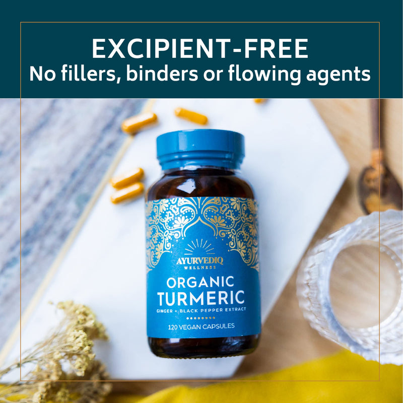 Ayurvediq Wellness, 120 caps Organic Turmeric Ginger and Black Pepper Capsules Curcumin capsules, Ginger Supplement, Ginger Capsules, Turmeric and Black Pepper Capsules, Gluten Free, Dairy Free, Vegan - BeesActive Australia