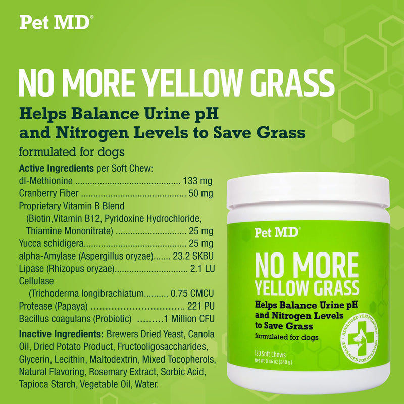 Pet MD Lawn Aid Chews - No More Yellow Spots Dog Urine Neutralizer for Lawn - pH-Balancing Helps Prevent Dog Pee from Killing Grass - Enhanced with Digestive Probiotics for Dogs & Puppies - 120 ct - BeesActive Australia