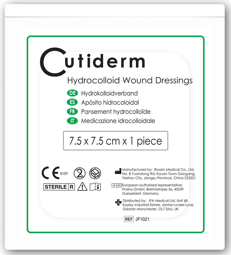 Pack of 10 Cutiderm Sterile Hydrocolloid Adhesive Wound Dressing 7.5cm x 7.5cm - Suitable for cuts, Scratches, grazes, Superficial and Partial Thickness Burns, Pressure sores, and venous Leg ulcers 7.5cm x 7.5cm (Pack of 10) - BeesActive Australia