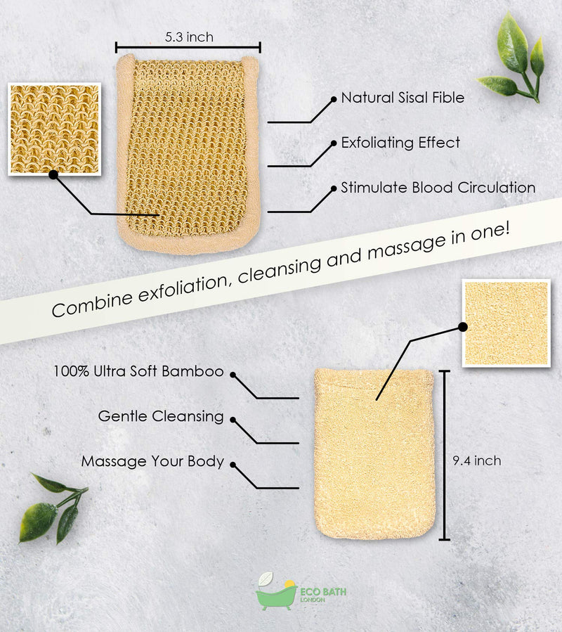 Bamboo and Natural Sisal Bath Mitt, Exfoliation and Cleansing Mitt with Ultra-Soft Bamboo and Sisal Fibre - BeesActive Australia