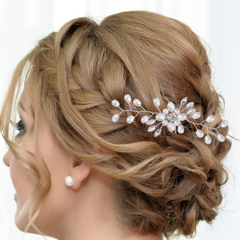WBCBEC 5 Pcs Bridal Hair Pins Pearl Hair Pins Wedding Pearl Rhinestones Headpiece Bride Hair Accessories for Women and Girls - BeesActive Australia