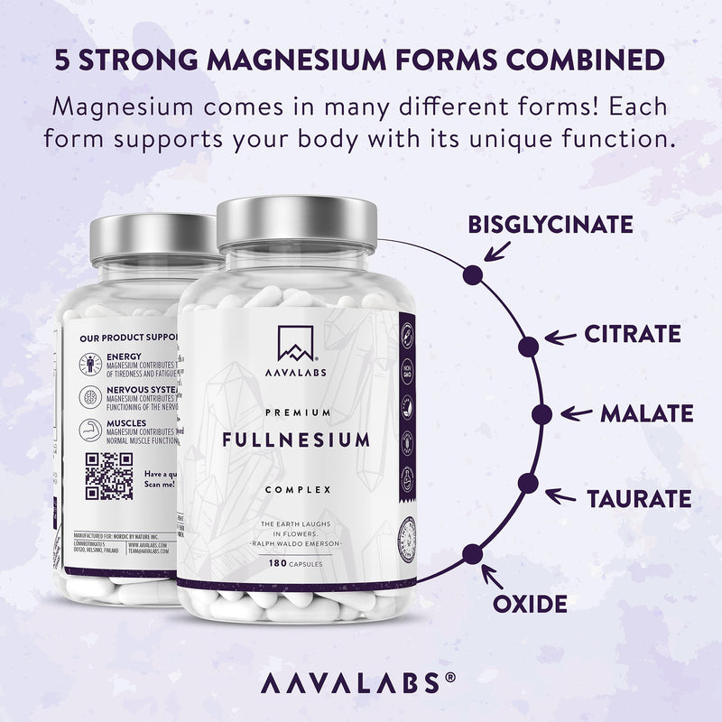 Magnesium Complex [400 mg Elemental Magnesium] - with Magnesium Citrate, Magnesium Malate, Magnesium Glycinate Chelated, Taurate & Oxide - Magnesium Supplements for Women and Men - 180 Capsules - BeesActive Australia