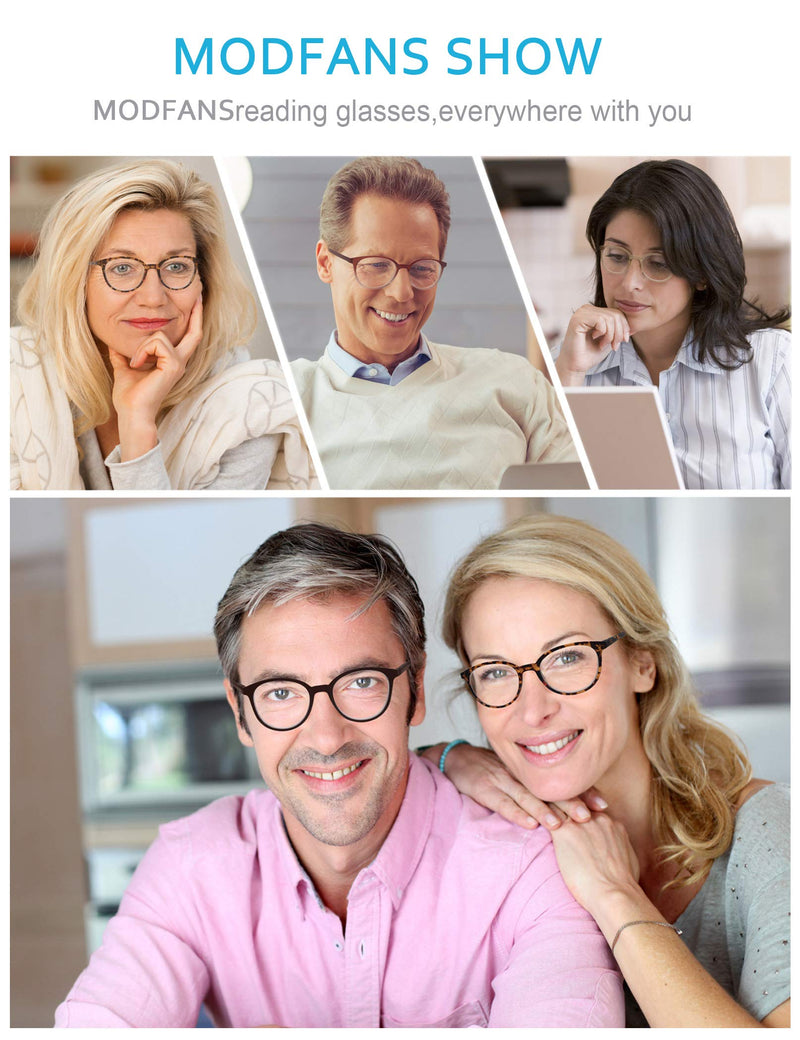 MODFANS 4-Pack Reading Glasses 3.0 Fashion Printed for Men Women,Eyeglasses Round Frame Comfort Spring Hinges,Readers Black-Brown-Tortoiseshell-Yellow +3.0 Magnification (Pack of 4) 4 Pack Mix Color - BeesActive Australia