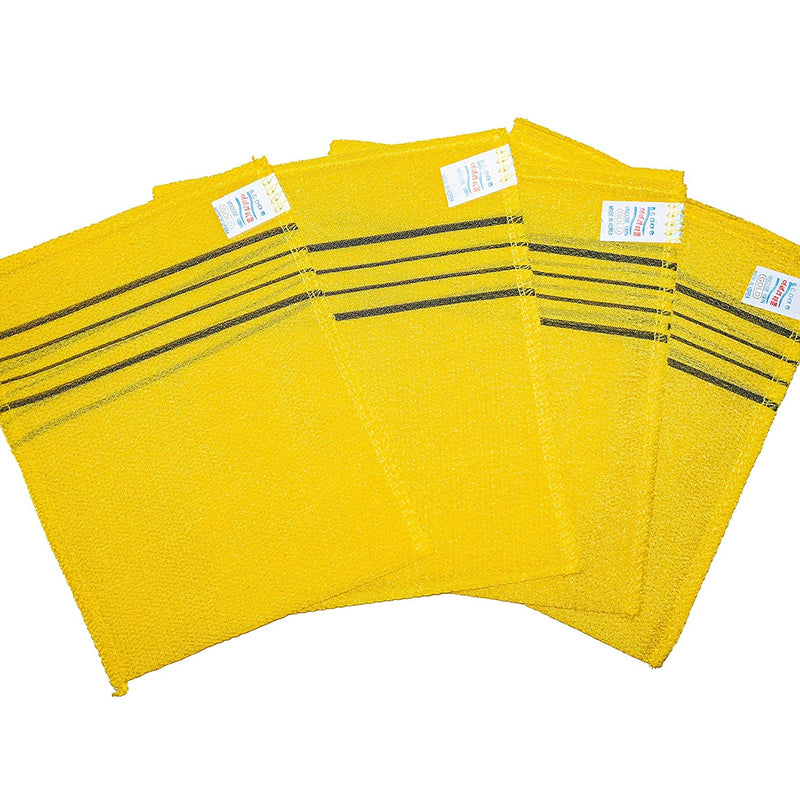 Genuine Korean Italy Towels Genuine Korean Exfoliating Scrub Bath Mitten, Authenticity Korean Italy Bath Towels Body Scrup Peeling, Made in Korea (Yellow (4 Pcs)) Yellow (4 Pcs) - BeesActive Australia