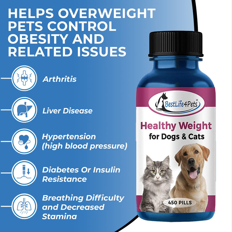 Healthy Weight Supplement for Cats and Dogs - Helps Overweight Pets Control Obesity Through Healthy Fat Burning, Improved Metabolism and Gentle Suppression of Appetite and Cravings (450 Pills) - BeesActive Australia