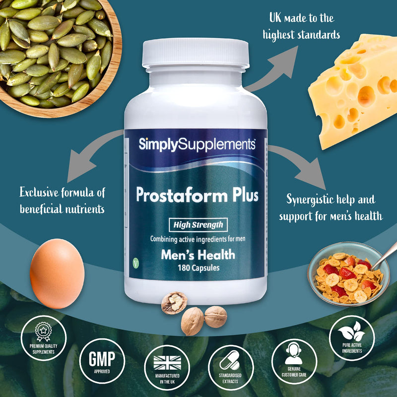 Prostaform Capsules with Pumpkin Seed Extract, L-Glutamine & L-Arginine HCL | Vegan & Vegetarian Friendly | 180 Capsules | Manufactured in The UK - BeesActive Australia