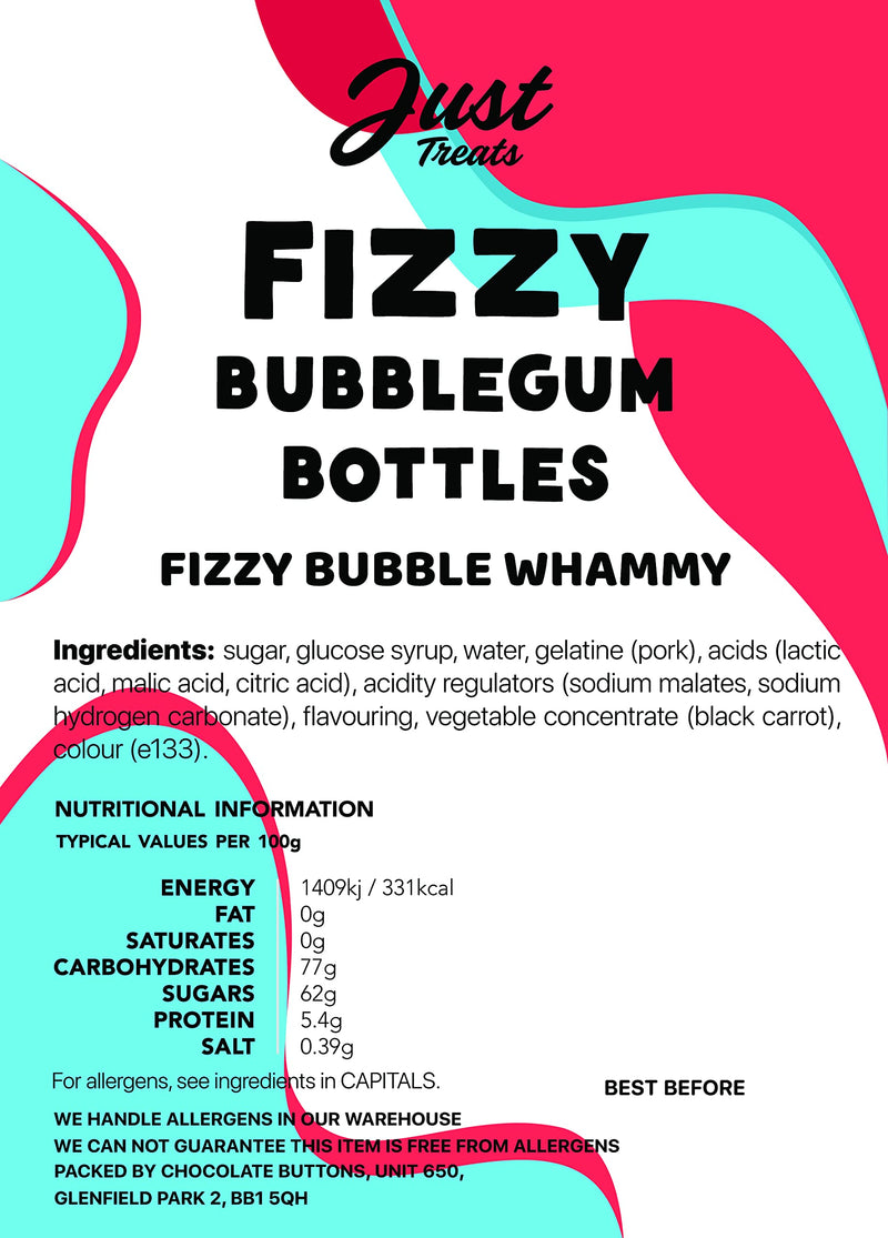 Just Treats Fizzy Bubblegum Bottles (500g Treat Bag) Pack of 1 - BeesActive Australia
