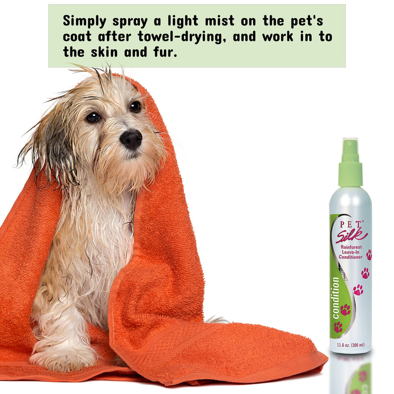 Pet Silk Conditioner - Leave Long Lasting Fresh and Clean Fragrance to Pet's Coat - Dog and Cat Hair Detangler - with Vitamin E- Safe and Gentle on Pet's Skin and Fur (Rainforest - 11.6 oz) - BeesActive Australia