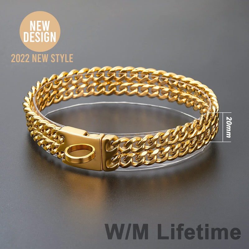 W/W Lifetime Gold Dog Chain Collar Walking Metal Chain Collar with Design Secure Buckle,18K Cuban Link 24MM Strong Heavy Duty Chew Proof for Medium Large Dogs American Pitbull German Shepherd 24"(Suits Dog Neck 22" to 23.5") - BeesActive Australia
