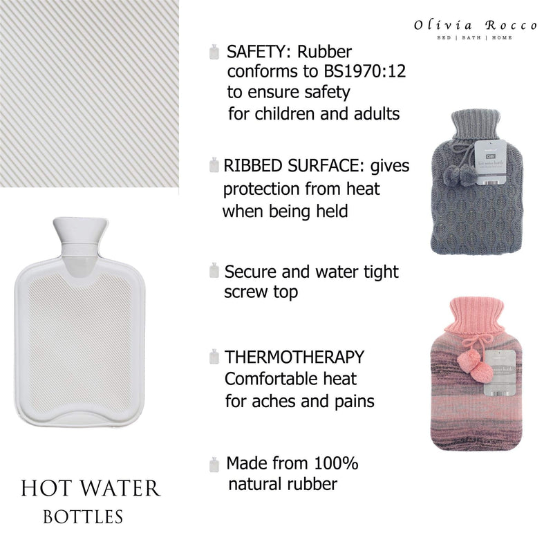 Olivia Rocco Plain Faux Fur Hot Water Bottle with Pom Poms Thermotherapy Hotwater Plush Fleece Bottles Winter Gift, Charcoal - BeesActive Australia