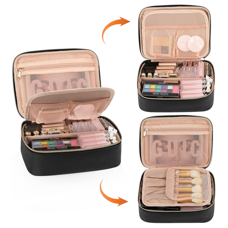 OCHEAL Makeup Bag, Potable Make up Bag Cute Makeup Organizer Bag for Toiletry Cosmetics Accessories with Divider and Brushes Compartments, Makeup Travel Case Cosmetic Bags Women and Girls- Black 001_Black Standard size(pack of 1) - BeesActive Australia