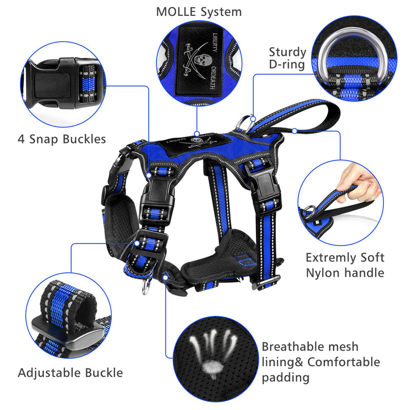 WINSEE Pet Harness Collar and Leash Set, All-in-one Reflective Dog Harness No Pull with Adjustable Buckles for Puppies, Small, Medium, Large, and Extra-Large Dogs Dark Blue - BeesActive Australia