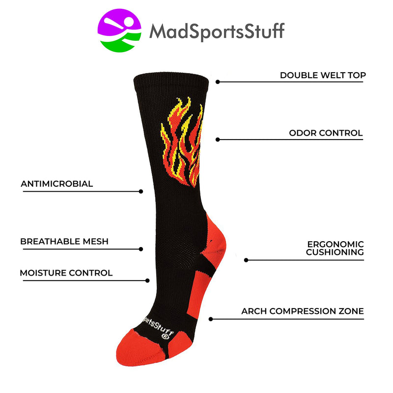 [AUSTRALIA] - MadSportsStuff Flame Athletic Crew Socks (Multiple Colors) Black/Red/Gold Small 