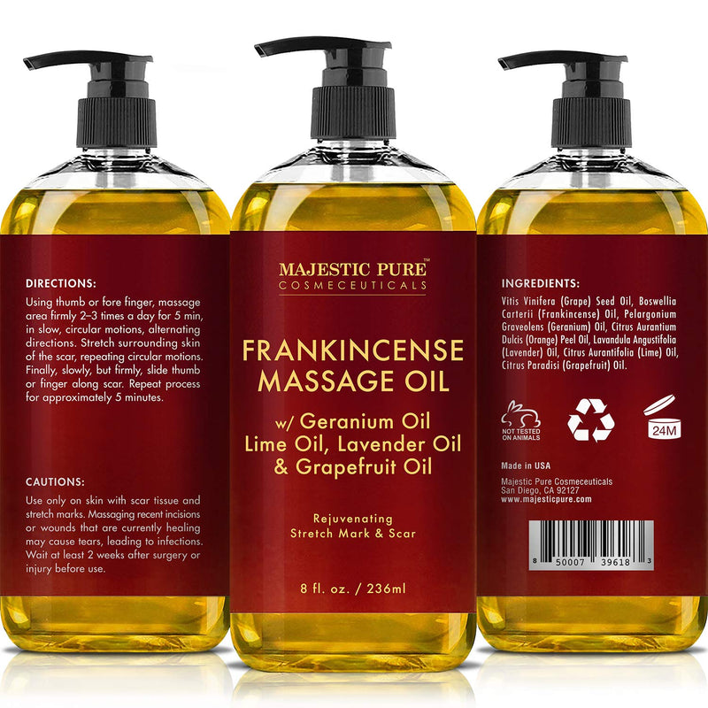 Stretch Mark and Scar Frankincense Massage Oil by Majestic Pure, for Softer & Smoother Skin - Visibly Reduces Appearances of Scars and Stretch Marks - 8 fl oz Frankincense Oil - BeesActive Australia