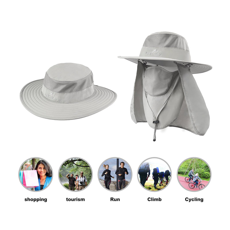 [AUSTRALIA] - Fishing Hat,Sun Cap with UPF 50+ Sun Protection and Neck Flap,for Man and Women Light Grey 