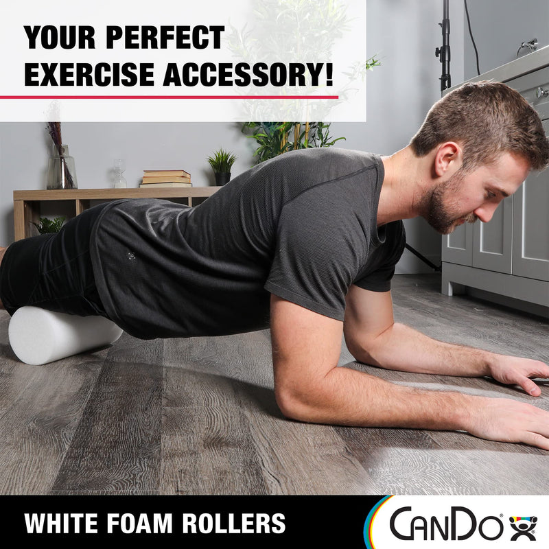 CanDo White PE Foam Rollers for Exercise, Finess, Muscle Restoration, Massage Therapy, Sport Recovery and Physical Therapy for Home, Clinics, Professional Therapy Round 6" x 18" 6" x 18" - BeesActive Australia