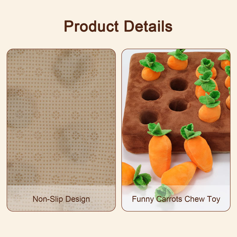 Interactive Dog Toys，Carrot Snuffle Mat for Dogs Plush Puzzle Toys 2 in 1 Non-Slip Nosework Feed Games for Pet Stress Relief with 12 Carrots - BeesActive Australia