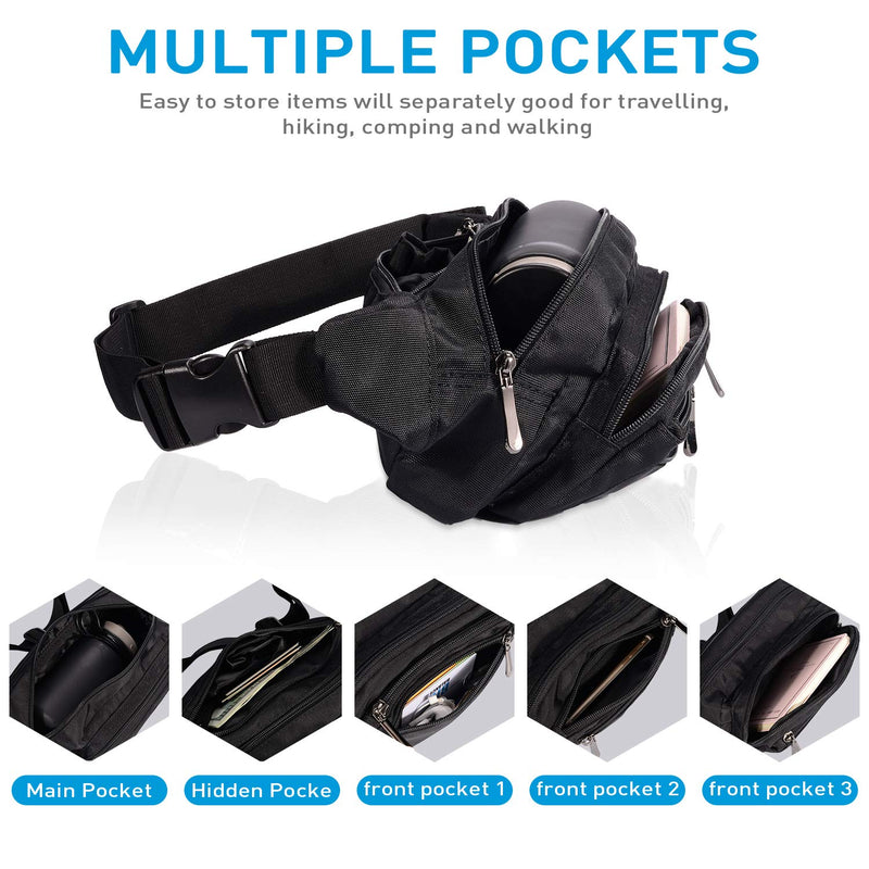 [AUSTRALIA] - Oxpecker Waist Pack Bag with Rain Cover, Waterproof Fanny Pack for Men&Women, Workout Traveling Casual Running Hiking Cycling, Hip Bum Bag (black) black 