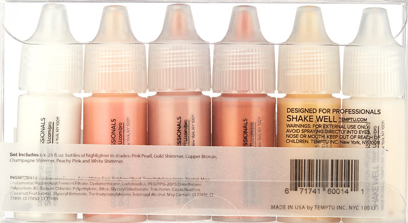 TEMPTU S/B Silicone-Based Airbrush Highlighter Starter Set: Long-Lasting, Layerable, Light-Reflecting Shimmer | Natural-Looking Luminosity | Weightless, Buildable Formula| 6 Shades - BeesActive Australia