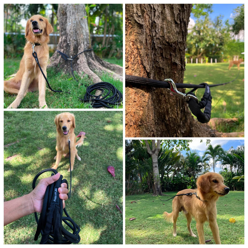Tuff Pupper Heavy Duty 30 Foot Long Rope Leash for Dogs | Dog Recall Training Leash | High Visibility Strong Climbing Rope Leash | Hand or Waist Worn | Stainless Steel 360° Clips for Tangle Free Use Epic Black - BeesActive Australia