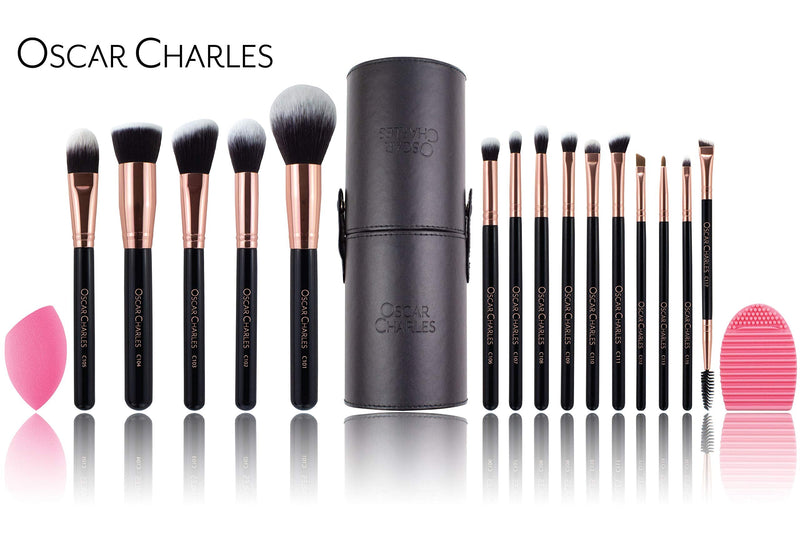 Oscar Charles Professional Makeup Brushes Set, 15 make up brushes with Beauty Blender, Brush Cleaner & Makeup Brush Holder - Rose Gold - BeesActive Australia