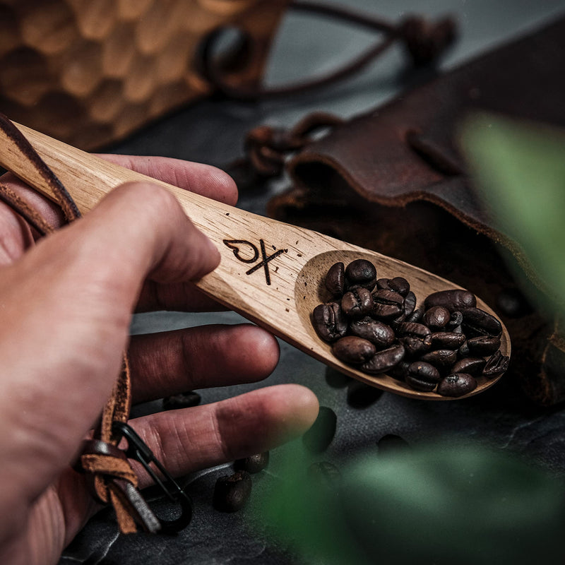 Überleben Dursten Kanu Spoon - Handcrafted Wooden Camping Utensil - 100% Natural Hardwood with Micro Carabiner & Leather Lanyard - Traditional Nordic Wood Design - Lightweight & Durable - BeesActive Australia