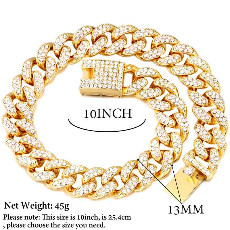 Cuban Link Dog Collar Gold Silver Color Metal Dog Chain Collar Cuban Diamond Chain Pet Collars for Dogs Cats Jewelry 8/10/14/16/18/20/24/28 Inch 10inch - BeesActive Australia