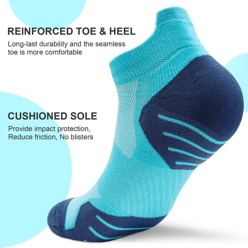 PAPLUS Womens Ankle Compression Running Socks 6 Pairs, Cushioned Low Cut Athletic Socks with Arch Support Black+white+blue+pink+orange+green Small-Medium - BeesActive Australia