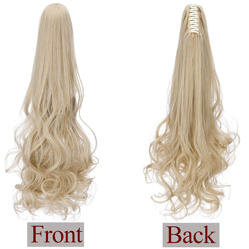 Long Straight Claw On Ponytail Extensions Soft Curly Wavy Ponytail Hairpieces Synthetic For Women Ladies 18" Inch, Ash Blonde Mix Bleach Blonde - BeesActive Australia