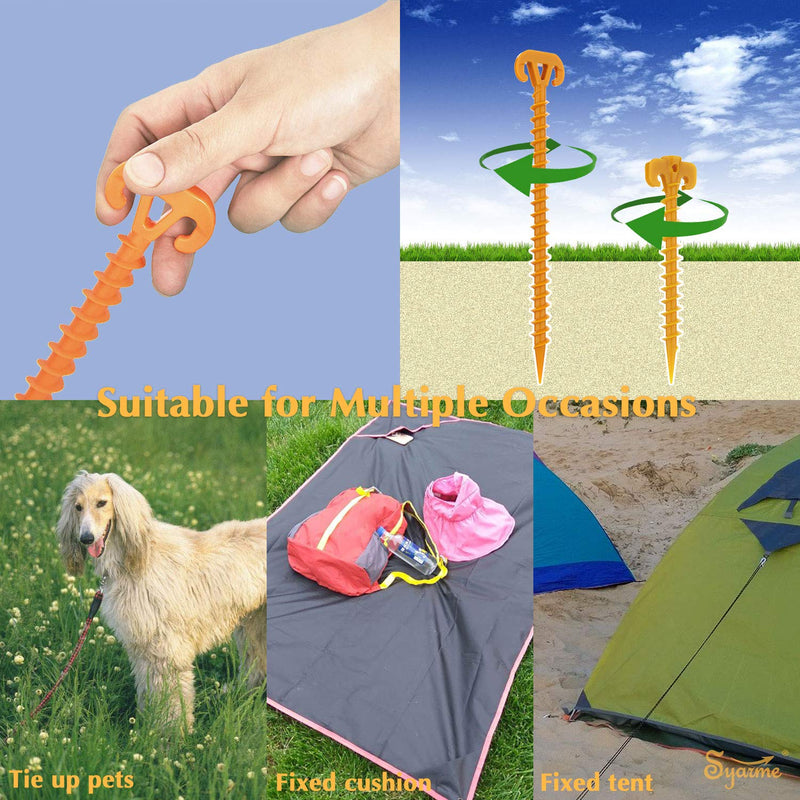 Tent Stakes Spiral Ground Anchor 11" Orange,On The Beach and Lawn for Securing Animals,Tents,Canopies and Beach Blankets Etc,Plastic Pile 10pc-Pack,Includes Brush and Bag L+S - BeesActive Australia