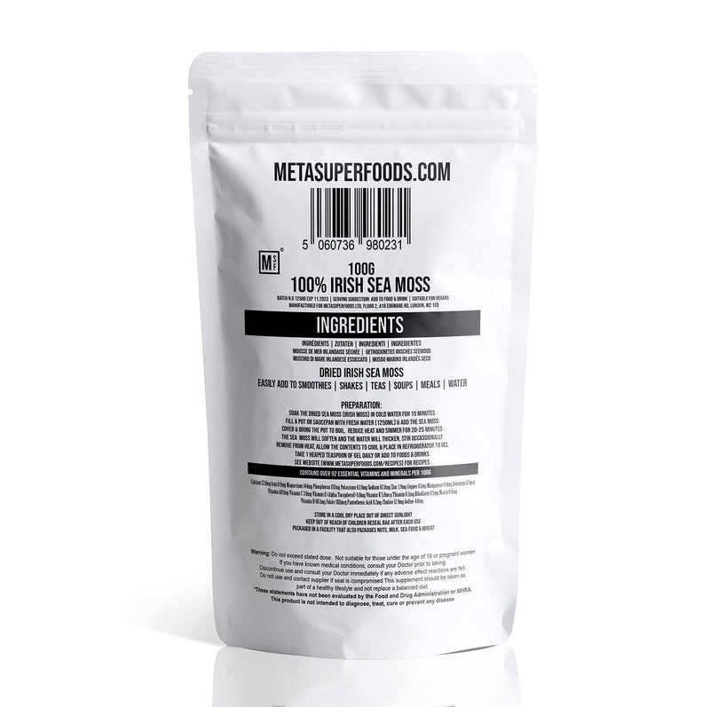 Dried Irish Sea Moss 100g | Caribbean Sea Moss | UK Made | Vegan | Wild Harvested | Non GMO | Natural Vitamins & Minerals | Dr Sebi - BeesActive Australia