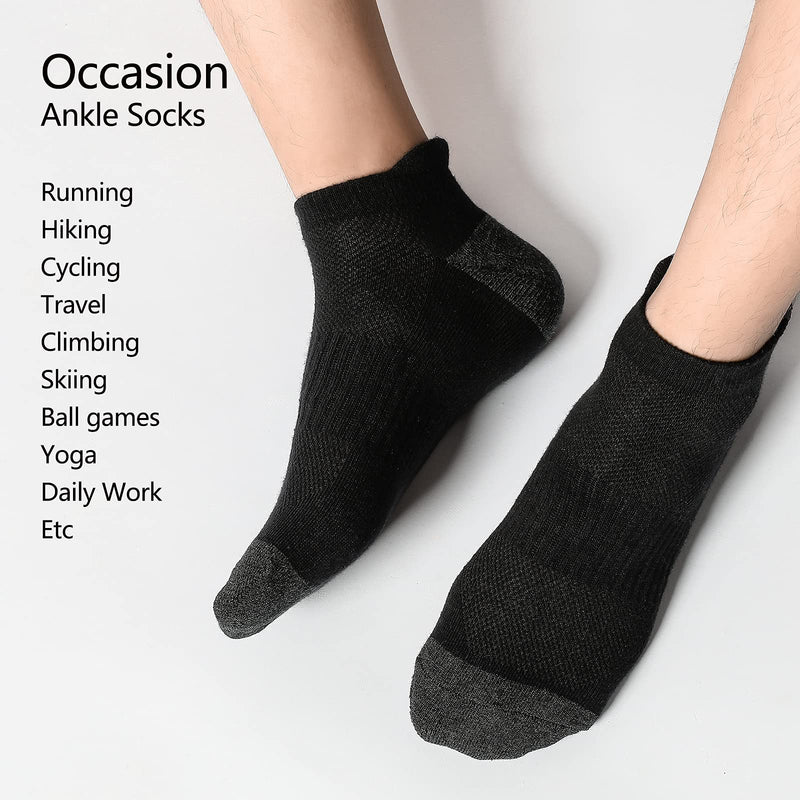 GLENMEARL Mens&Womens Ankle Athletic Running Socks Cotton Sport Socks 6 Pack Medium A-black(6 Pairs) - BeesActive Australia